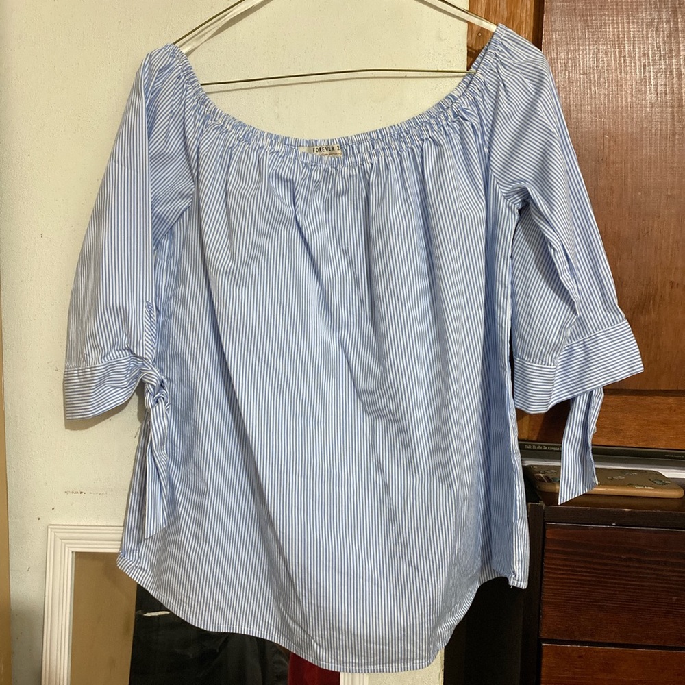 Forever 21 off-the-shoulder pinstriped shirt